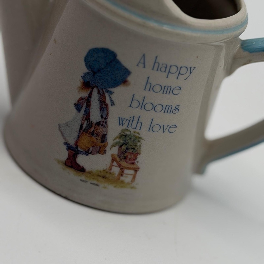 Vintage 1978 Holly Hobbie Blue Girl Stoneware Watering Can Pitcher Made in Japan